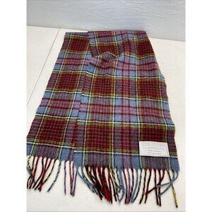 100% Lambswool Scarf Highland Home Scotland Blue/Red Tartan 71" x  10"